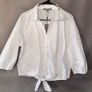 Elegant White Button-Down Shirt with Tie Hem